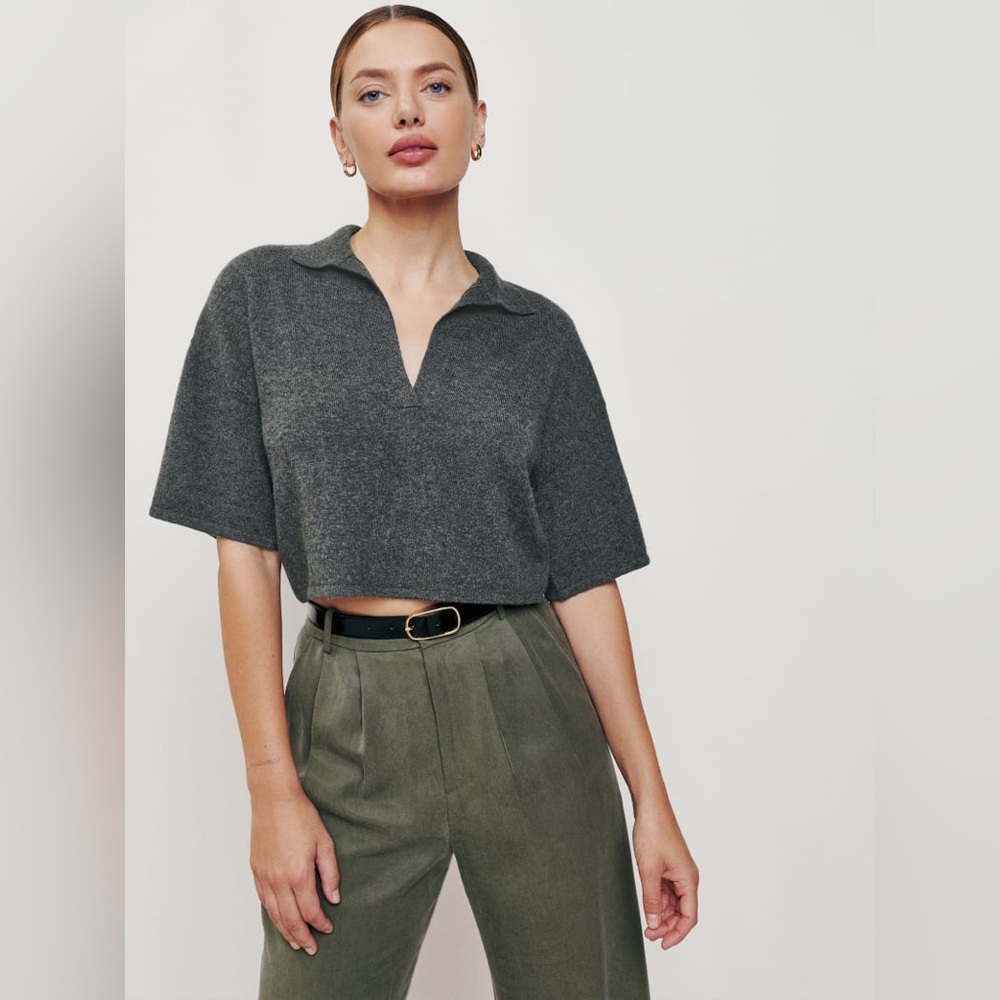 Reformation Maye Cashmere Short Sleeve Polo Sweater